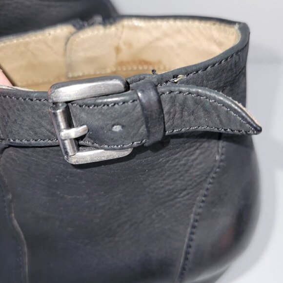 Biala Black Leather Wedge Ankle Boots Side Zip Ankle Buckle Bootie Women’s SZ 37 - Picture 10 of 13